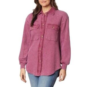 Briggs Women's  Dark Pink Button-Up Long Sleeve Waffle Knit Shirt Large NWT C5